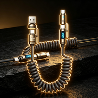 Câble de charge rapide USB C 4 en 1 240W avec affichage LCD, câble de charge multifonction à ressort enroulé, transfert de données pour smartphone
