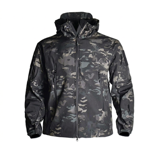 <b>Men's</b> Hooded Camouflage Windproof <b>Jacket</b> Zipper Closure Regular Fit Polyester Shell Autumn Wear Workwear Style - Product Image 1