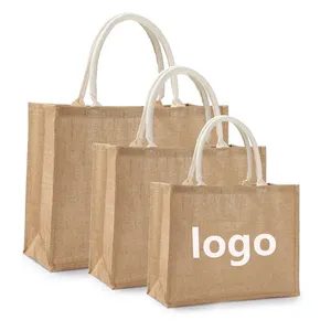 Sac fourre-tout en jute réutilisable, écologique, taille moyenne, personnalisable, avec design naturel uni, pour la peinture à la main DIY et logo personnalisé - Product Image 4
