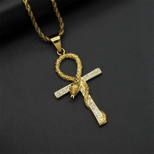 Fashion Religious Rhinestone Ankh Cross Stainless Steel Pendant <b>Necklace</b> <b>for</b> <b>Men</b> - Product Image 2