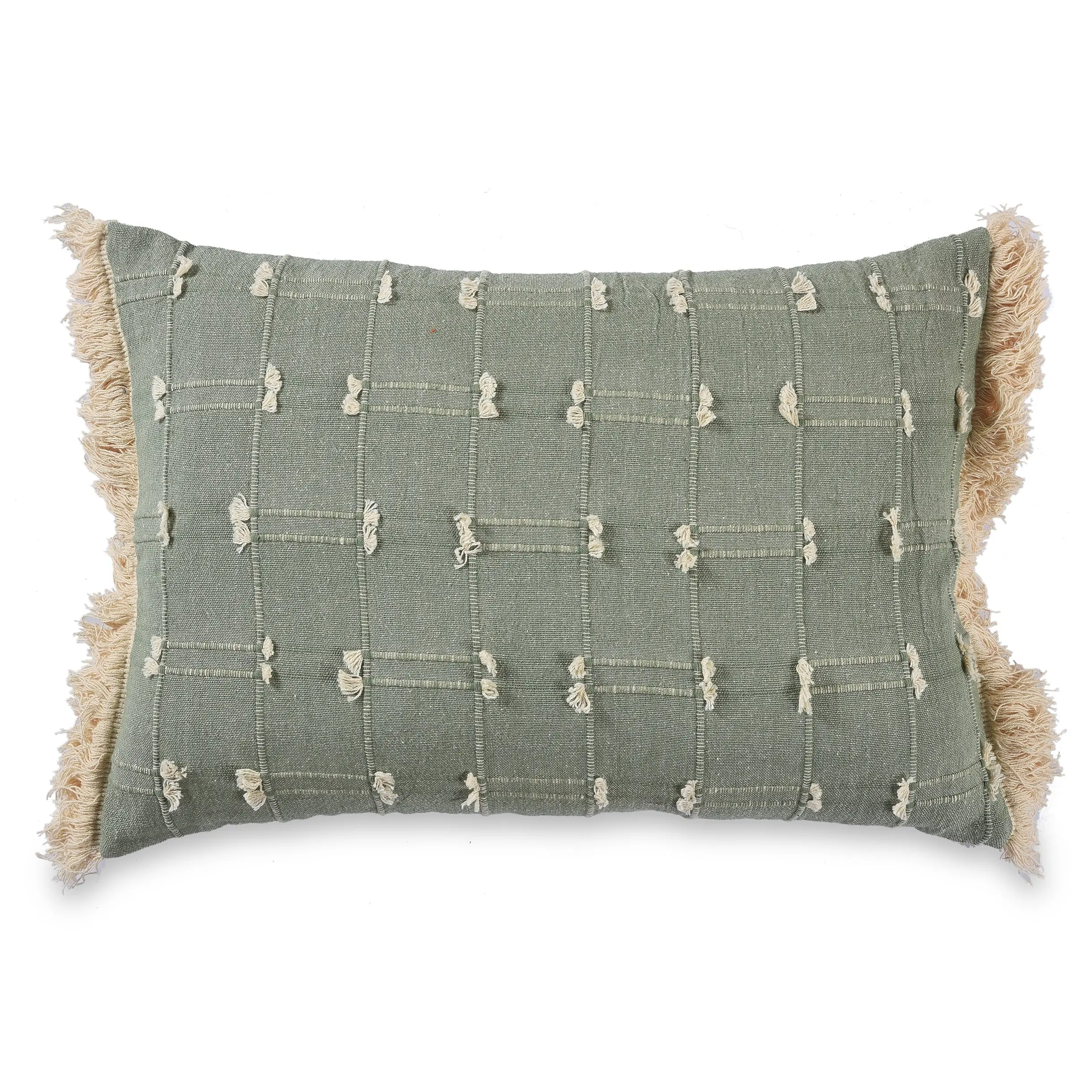 Boho cushion Cotton Striped Jacquard pillow case for Sofa Couch Living Room Cushion Green and White Pillow Cover