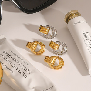 Stainless Steel <b>Stud</b> Earrings Geometric Spiral Design Gold <b>Silver</b> Color Block Everyday Wear JDE2403121-SM - Product Image 2