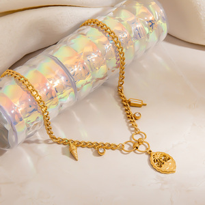 Collar de acero inoxidable con colgante de helado, chapado en oro de 18 quilates, joyería de moda para mujer, uso diario. - Product Image 3