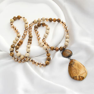 Nueva moda estilo Retro bohemio joyería de mujer 8mm collar de nudo de cristal de piedra Natural collar con colgante de gota redonda - Product Image 2