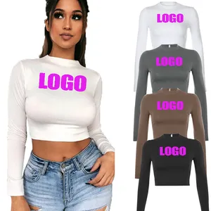 Sexy Basic Crop Top Elegant Ladies Autumn Clubwear T Shirt Black Whitel LOGO Custom Tops for women TO SHOW BELLY EYE