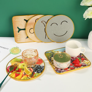 Manteles Individuales Redondos de Bambú con Borde Dorado, Antideslizantes, Aislantes del Calor, para Mesa de Cocina, Posavasos Creativos de Madera Maciza - Product Image 1