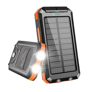 Dencron Dual Usb 20000mah Waterproof Battery Charger External Portable Solar Panel With Led Light Solar Power Bank