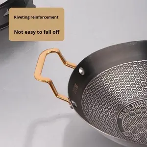 Немагнитная нержавеющая сталь, двойная ручка, черная, для сухого жарения, для ресторанов и домашнего использования, с антипригарным покрытием, маленькая, с сотовой структурой, для морепродуктов, барная сковорода - Product Image 5