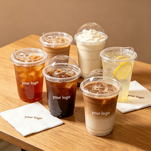 ฝาปิดใส พิมพ์โลโก้ได้ แก้วพลาสติกใส PET ขนาด 12oz 16oz 20oz 24oz สำหรับกาแฟ 360ml เครื่องดื่มมัทฉะเย็น สำหรับร้านกาแฟ - Product Image 1