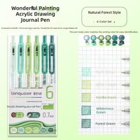 Ensemble de stylos à peinture rétractables en bois aux tons rétro, palette de couleurs vintage, pour scrapbooking, suivi d'habitudes, journalisation artistique, 6 couleurs, 0,7 mm