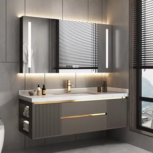 Tocador de cierre suave de diseño simple de bajo precio personalizado moderno gabinete de baño de color <span class=keywords><strong>café</strong></span> con lavabo de espejo - Product Image 2