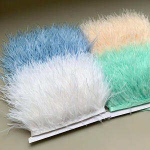 Bande de dentelle à bordure en <span class=keywords><strong>plumes</strong></span> d'autruche Yiwu, couleur unie, 8-10 cm, pour ourlet de manchette de vêtement, accessoires de confection DIY - Product Image 1