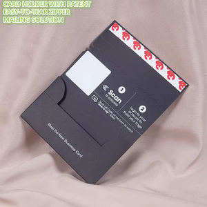 Enveloppe en papier noir résistant avec fermeture autocollante, logo personnalisé, estampage à chaud argenté, fermeture éclair noire mate pour carte NFC - Product Image 1