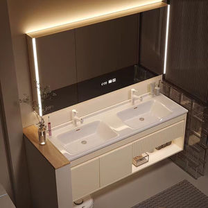 Modern <b>smart</b> makeup bathroom cabinet combination storage mirror cabinet ceramic integrated washbasin washbasin - Product Image 3