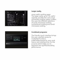 Four à micro-ondes encastrable électrique en verre noir avec grill, 60 cm, capacité 73 L, commande tactile complète pour usage hôtelier et domestique