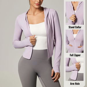 Summer Women's Slim Fit <strong>Ice</strong> Silk Breathable UPF50+ Rash <strong>Guard</strong> Anti UV Zip-up Nylon Spandex Fabric Jacket with Hood Armhole - Product Image 5