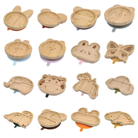Ensemble d'assiettes pour enfants en bambou naturel en forme de vache, plateau d'alimentation divisé avec ventouse pour tout-petits, avec cuillère et fourchette assorties pour enfants