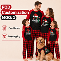 Ensemble de pyjamas de Noël personnalisés en polyester rouge et noir pour toute la famille (hommes, femmes, enfants) – Livraison directe (Dropshipping) et personnalisation (POD) – MOQ 1 pièce
