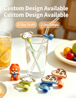 Bouchon de paille en silicone imprimé motif dessin animé créatif