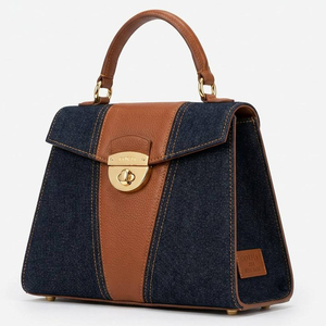 Sac à main en jean pour femme avec poignée supérieure, sacoche structurée avec garniture en PU, élégant sac de transport quotidien pour le bureau, le shopping et les voyages - Product Image 2