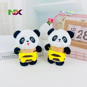 Cute Hamburger Panda Plush Keychain Cartoon Backpack Charm Stuffed Toy Animal Doll Gift