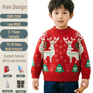 Vêtements d'hiver personnalisés pour bébé garçon, pulls en coton biologique jacquard de Noël surdimensionnés, sweat-shirt pour tout-petit pour le Nouvel An - Product Image 4