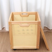 Panier à linge en bois de pin écologique pour la maison, avec roulettes, seau de rangement pour jouets en peluche, haute valeur esthétique, pour salle de bain