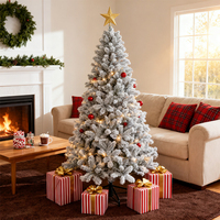Arbre de Noël artificiel pré-éclairé de 7 pieds, facile à assembler, avec branches en PVC floquées et cônes de pin