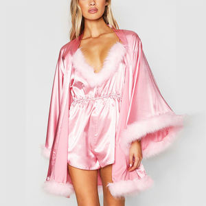 Kimono corto con manga mullida, lencería de encaje <span class=keywords><strong>transparente</strong></span>, vestido de noche largo con plumas - Product Image 1