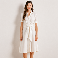 Robe midi en lin blanc pour femme, sans manches, col carré, boutonnée sur le devant, taille naturelle, décontractée, été, écologique, unie