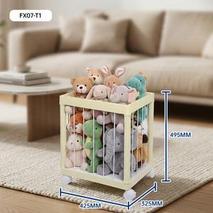 Étagère de rangement pour jouets en plastique beige empilable et détachable avec roulettes, grande capacité, organisateur pour animaux en peluche - Product Image 2