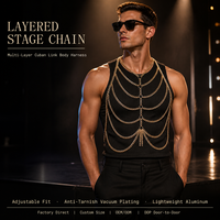 Chaîne de corps personnalisée pour homme en aluminium, multi-couches, maillons cubains, harnais de poitrine plaqué or et argent