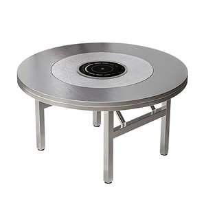 Commercial & Home <b>Folding</b> Stainless Steel 360. Rotating Round <b>Dining</b> <b>Table</b> Built-in Induction Cooktop BBQ Hot Pot <b>Tables</b> <b>Table</b> S - Product Image 6