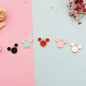 Drop Oil Mickey Head Shaped Enamel Charms Pendants Fit DIY Earring Bracelet Floating Hair Jewelry Accessories Gift 14*20mm