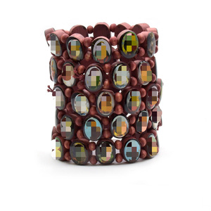 Pulsera Elástica de Cuentas de Madera Ovaladas, 28 Piezas, Engaste de Bisel, Origen Yiwu, RB-288, Joyería de Moda - Product Image 2