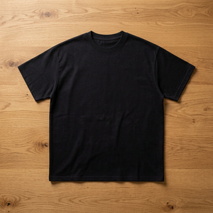 T-shirt en jersey de coton noir pour homme, coupe classique, manches courtes, col rond, couleur unie, style tricoté - Product Image 3