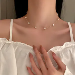 Collier de perles d'eau douce pour femmes, vente en gros, mode coréenne, Simple