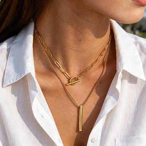 สร้อยคอเหล็กกล้าไร้สนิมชุบทอง 18K กันน้ำ ป้องกันอาการแพ้ ไม่หมองคล้ำ ดีไซน์เรียบง่าย สำหรับผู้หญิง สวมใส่ได้ทุกวัน หรูหรา เหมาะเป็นของขวัญ - Product Image 1