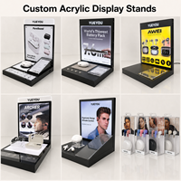 Support d'affichage pliable personnalisé avec éclairage LED, base en acrylique noir brillant, écran publicitaire rétroéclairé pour comptoir