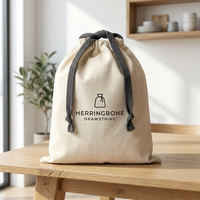 Pochette personnalisée en toile de coton à chevrons avec cordon de serrage pour bijoux et maquillage, sac cadeau de luxe réutilisable pour le voyage