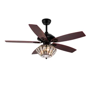 Low Profile Energy Saving Modern Ceiling Fan Lamp Short Blade Luxury Fans Ceiling Fan With Light Remote Crystal