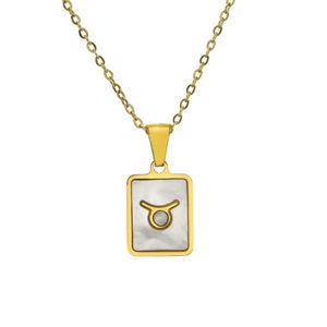 Twelve <b>Constellation</b> Shell Inlaid 18K Gold Pendant Stainless Steel <b>Necklace</b> For Daily Wear Gift - Product Image 5