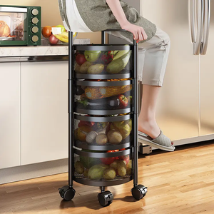 Troli Dapur Rak Penyimpanan Multi-layer Keranjang Buah Sayur Putar 360 Derajat Dengan Roda - Promo!