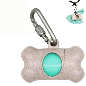 Distributeur de sacs à déjections canines en forme d'os, en paille de blé naturelle, avec logo personnalisé et sacs biodégradables - Product Image 1