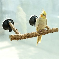 Perchoir à ventouse en bois naturel pour oiseaux, support pour perroquets à fixer sur fenêtre, branche à griffer pour petits et moyens perroquets, fournitures pour oiseaux