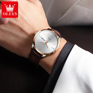 Reloj de Cuarzo OLEVS 2935 de Marca de Lujo OEM, Estilos Más Vendidos, Logotipo Personalizado, Correa de Cuero Genuino Luminosa con Calendario para Hombre - Product Image 6
