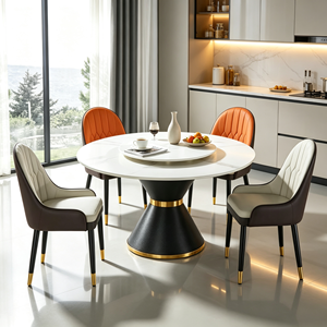 Ensemble de table à manger ronde moderne en marbre avec 6 chaises, design rotatif, pour la salle à manger à domicile - Product Image 3