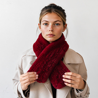 Écharpe carrée en fourrure de lapin Rex tricotée à rayures pour femme, chaude et épaisse, style croisé, polyvalente, haut de gamme, pour l'automne et l'hiver
