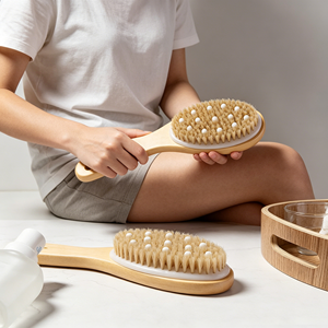 Cepillo de madera para masaje de drenaje linfático, cepillo masajeador de cerdas de jabalí, cepillo corporal exfoliante para baño, cepillo para espalda, masajeador anticelulítico - Product Image 4