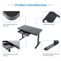 Bureau électrique en verre trempé à double moteur Table de bureau à domicile réglable en hauteur Bureau assis-debout avec tiroirs de charge USB sans fil